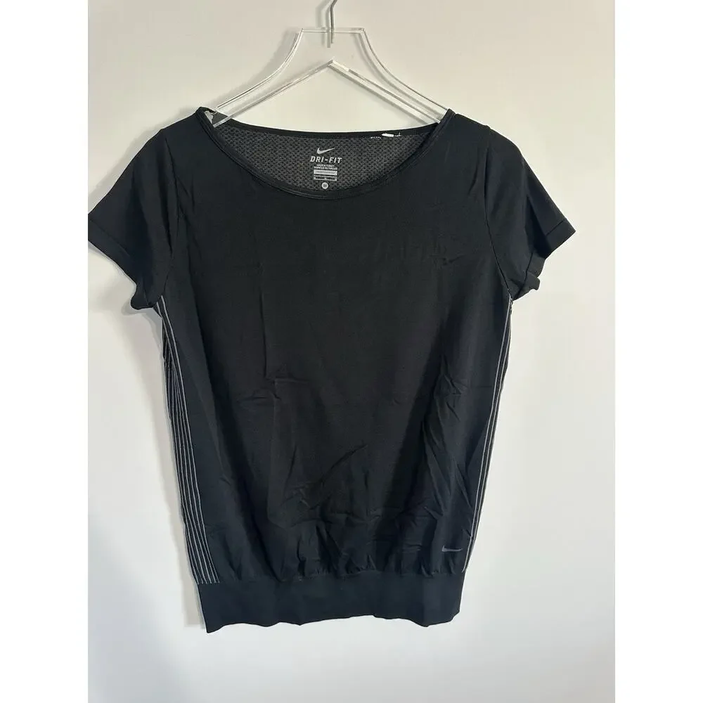 Nike Dri Fit Top UNI M Black Short Sleeve Mesh Athletic Banded Hem